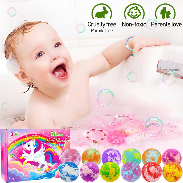 Unicorn Bath Bombs for Girls Kids with Toys Surprise Jewelry inside Gift for Girls 3 4 5 6 7 8 Years Old Birthday Gifts Ideas Easter Gifts for