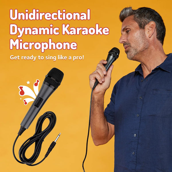 Singing Machine Wired Microphone for Karaoke, (Black) - Unidirectional Dynamic Vocal Microphone - Plug-In Microphone for Karaoke Machine, AMP, &