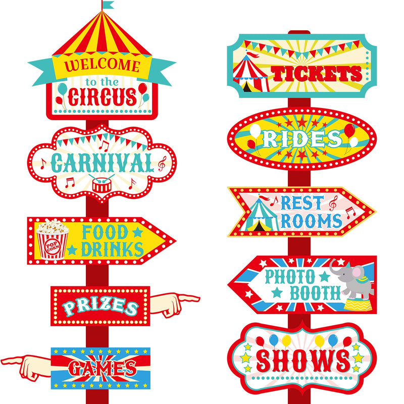 Skylety 20 Pieces Party Direction Signs Decor, Welcome Directional Signs for Birthday Showman Themes Party Decoration Accessories(Circus