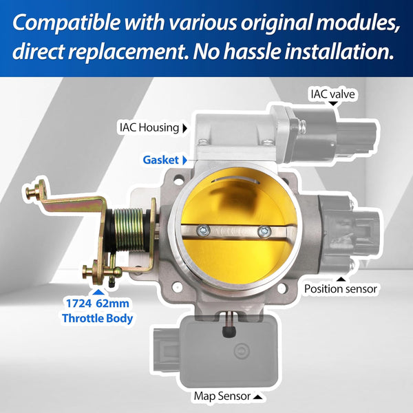 1724 62mm Throttle Body for High Flow Power Plus Series, Replacement for BBK Compatible With 1991-2003 Jeep 4.0L and 1998-2001 Cherokee 4.0L