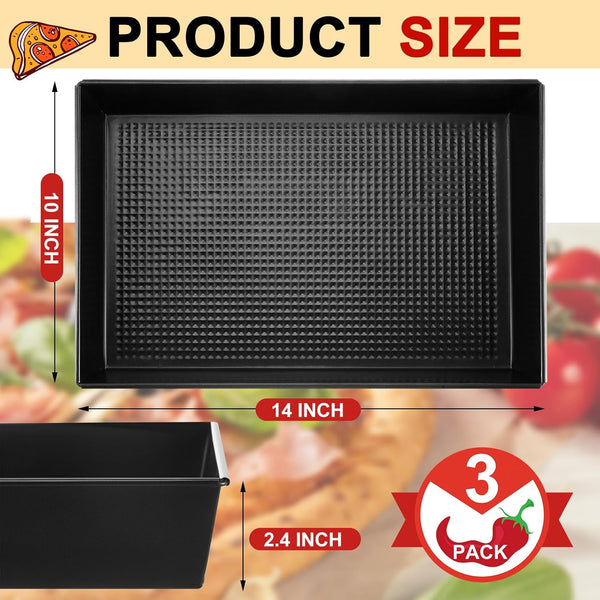3 Pcs Detroit Style Pizza Pan 10 X 14 X 2.36 Inch Hard Rectangular Deep Pizza Pans Non Stick Sicilian Style Pizza Pan Dish Pre Seasoned Bakeware