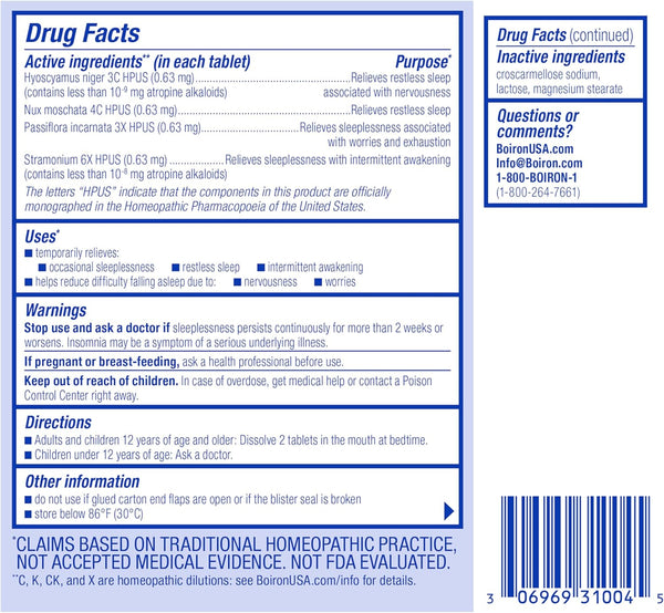 Boiron Sleepcalm Sleep Aid for Deep, Relaxing, Restful Nighttime Sleep - Melatonin-Free and Non Habit-Forming - 60 Count