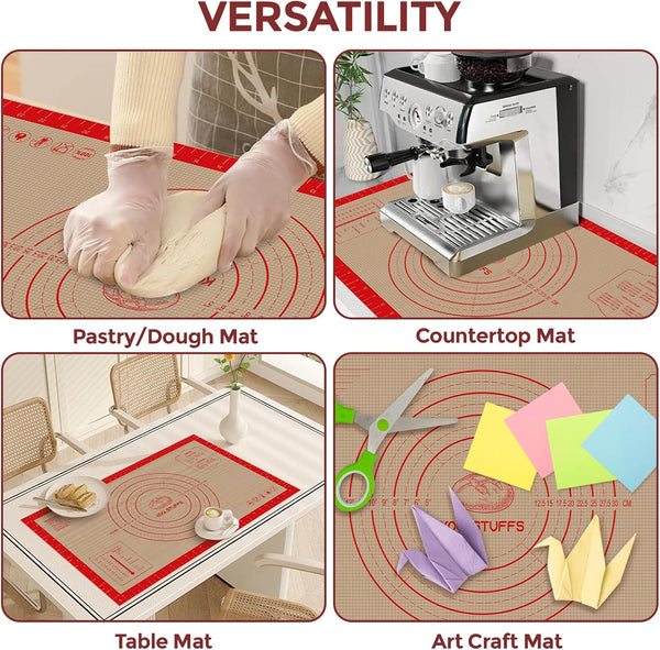 Silicone Pastry Mat - 26"X16" Non Slip Baking Mat with Measurements, Extra Large Dough Mats for Counter, Ideal for Rolling Dough, Fondant, Pizza,