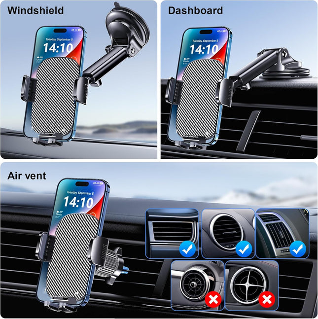 Phone Holder Car Mount for Iphone [Powerful Suction] Phone Mount for Car Dashboard Windshield Air Vent Universal Accesso