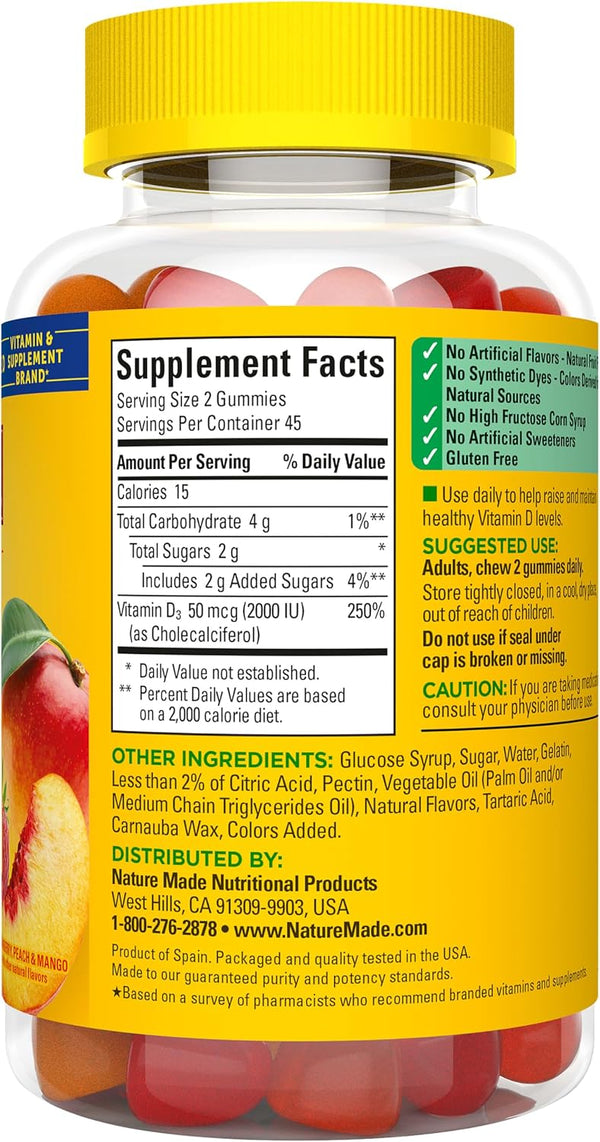 Nature Made Vitamin D3 2000 IU (50 mcg) per Serving, 90 Vitamin D Gummies 90 Count (Pack of 1)