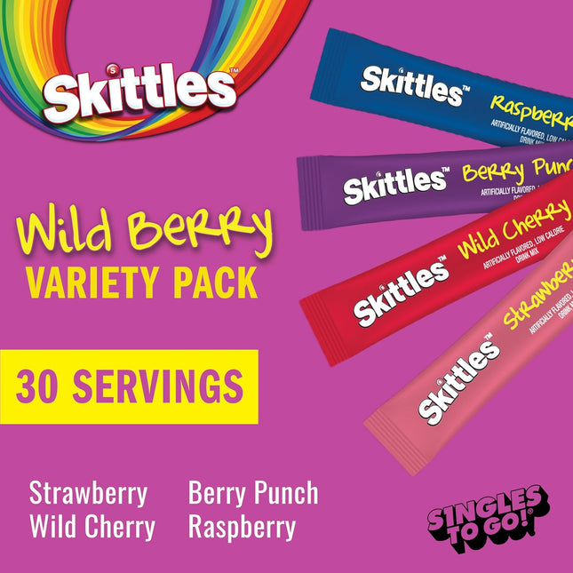 Skittles Singles to Go Wild Berry Variety Pack, Watertok Powdered Drink Mix, Zer