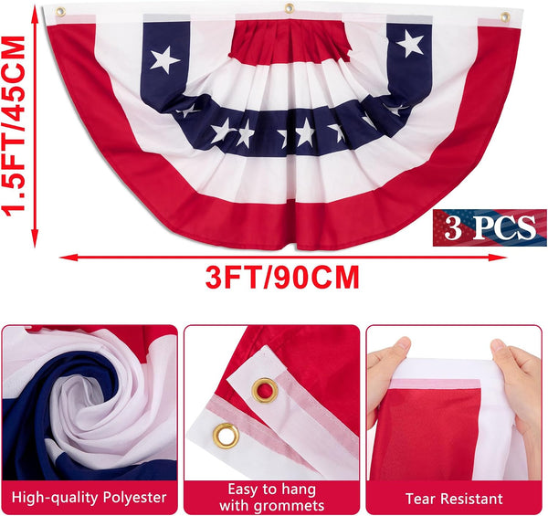 6 PCS 4th of July Decorations Outdoor, 1.5 x 3 FT American Flag Banner, Patriotic Bunting USA Pleated Fan Flags US Half Fan Flag Independence Day