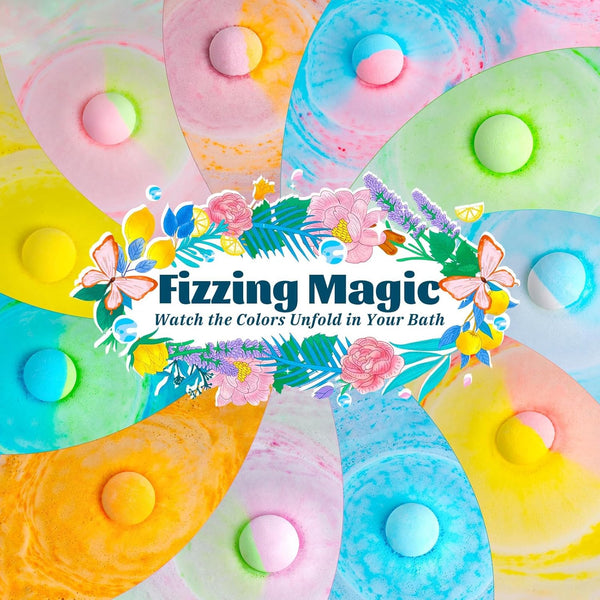 54 Pack Handmade Bath Bombs â 11 Vibrant Colors & 9 Unique Scents, Long-Lasting Fizzy Bubbles & Colorful Magic, 7-Minute Dissolve for Relaxation,
