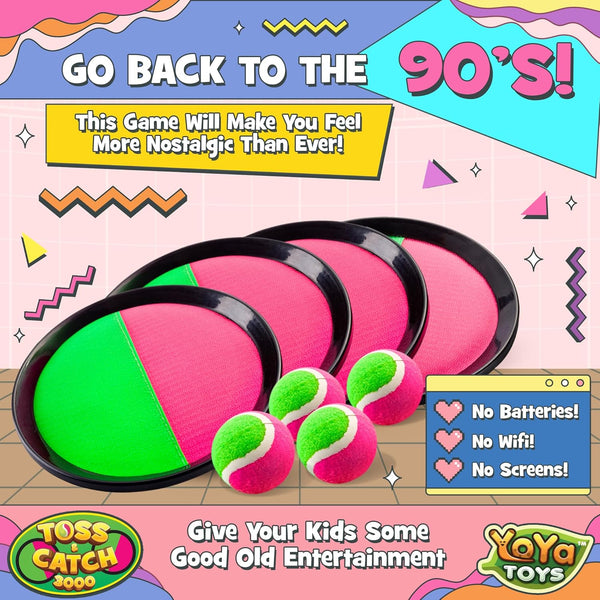 Yoya Toys Toss and Catch Ball Game Toy Set - 4 Paddles & 4 Sticky Balls - Fun Kids Outdoor Games Activity for Backyard, Beach, Park, Camping -