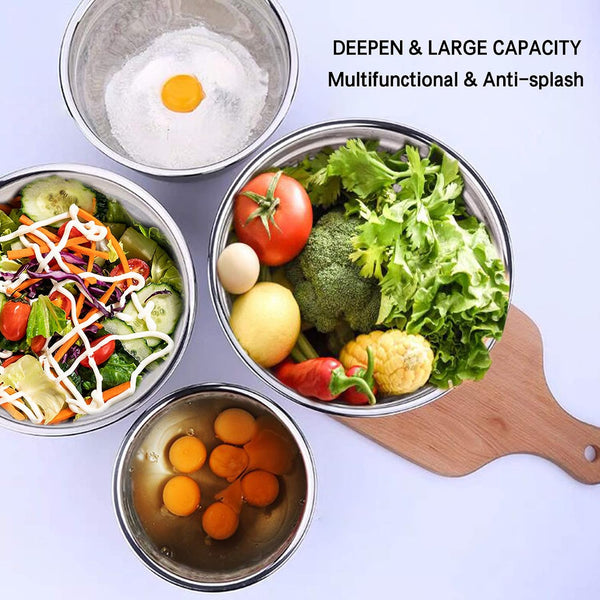 Umite Chef Mixing Bowls with Airtight Lids，6 piece Stainless Steel Metal Nesting Storage Bowls, Non-Slip Bottoms Size 7, 3.5, 2.5, 2.0,1.5, 1QT,