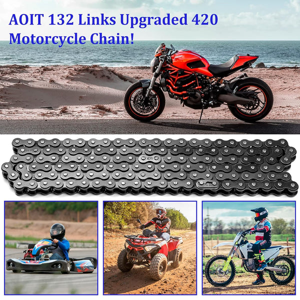 420 Motorcycle Chain 132 Links - 420 Chain for 50 70 90 110 125cc 212cc TaoTao Coolster Apollo Baja Kazuma Chinese ATV, 420 Chain for Mini Bike Go