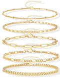 Gold Bracelets for Women Trendy,14K Real Gold Plated Dainty Stackable Paperclip Cuban Link Chain Bracelets,Cuff Bracelets Jewelry Set Adjustable 7"+2