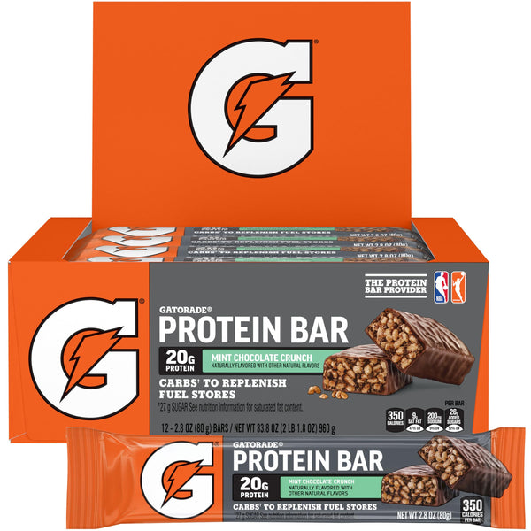 Gatorade Whey Protein Bars, Mint Chocolate Crunch, 2.8 oz bars (Pack of 12, 20g of protein per bar) Mint Chocolate Crunch 2.8 Ounce (Pack of 12)