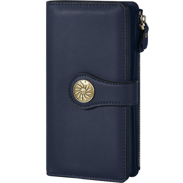 Travelambo Women's Wallet RFID Blocking Trifold Clutch Large Capacity Credit Card Holder Travel Purse ReNapa Blue Navy