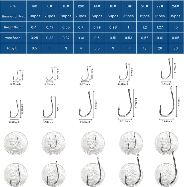 Carbon Steel Fishing Hooks 500Pcs/90Pcs, Circle Hooks Assortment for Saltwater F