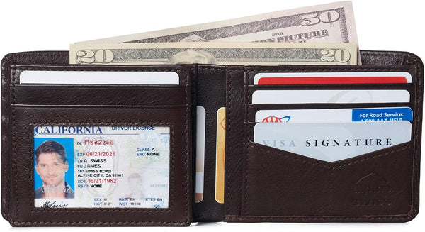 Alpine Swiss RFID Luka Men's Flip ID Wallet Deluxe Capacity ID Bifold With Divided Bill Section Camden Collection Soft Nappa Brown One Size Soft