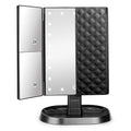 deweisn Trifold Lighted Vanity Makeup Mirror with 21 LEDs Lights,1x/2x/3x Magnification and Touch Screen Dimming,Two Power Supplies Makeup Mirror,