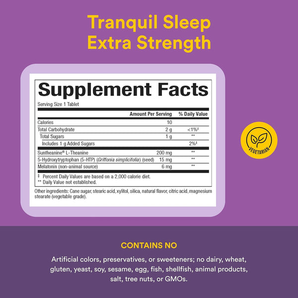 Natural Factors Stress-Relax Tranquil Sleep Extra Strength, with Suntheanine L-Theanine, 5-HTP, Melatonin, 60 Tablets