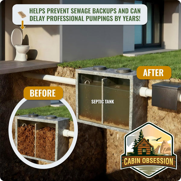 Septic Tank Treatment - 1 Year Supply of Septic Safe Dissolvable Easy Flush Live Bacteria Packets (12 Count) - Best Way to Prevent Expensive
