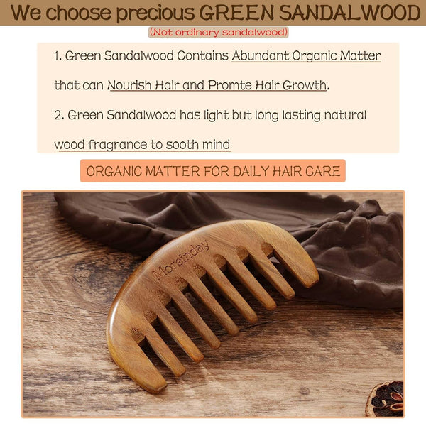Wooden Comb, Wide Tooth Comb for Scalp Massage & Distribute Oils | No Statics Green Sandalwood Scalp Comb, Reduce Hair Loss Caused by Static, with