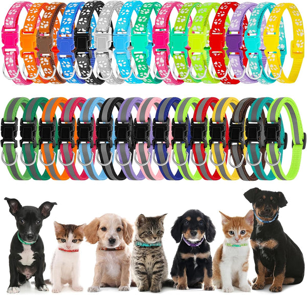 16 Pack Adjustable Puppy ID Collars - Soft Nylon Whelping Collars for Newborn Litter Puppy Pets Multicolor Series