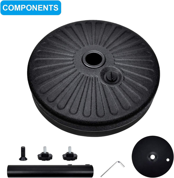 Simple Deluxe 20" Heavy Duty Patio Market Umbrella Base Stand with Steel Holder Water Filled for Outdoor, Lawn, Garden, Round Base-Round 50lbs