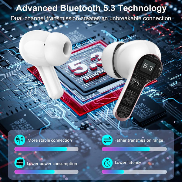Wireless Earbuds Bluetooth Headphones, 2025 Hi-Fi Stereo Deep Bass Ear Buds, 4 ENC Noise Cancelling Mic, USB Fast Charging in-Ear Earphones, IP7