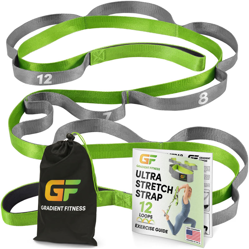 Gradient Fitness Stretching Strap for Physical Therapy, 12 Multi-Loop Stretch Strap 1" W x 8' L, Neoprene Handles, Physical Therapy Equipment,
