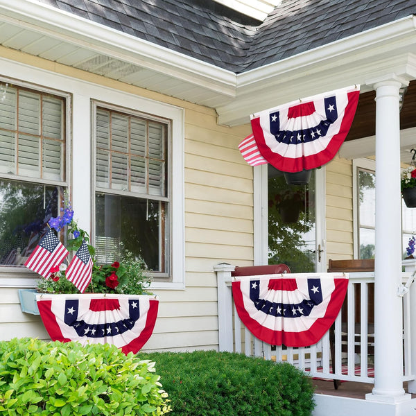 6 PCS 4th of July Decorations Outdoor, 1.5 x 3 FT American Flag Banner, Patriotic Bunting USA Pleated Fan Flags US Half Fan Flag Independence Day