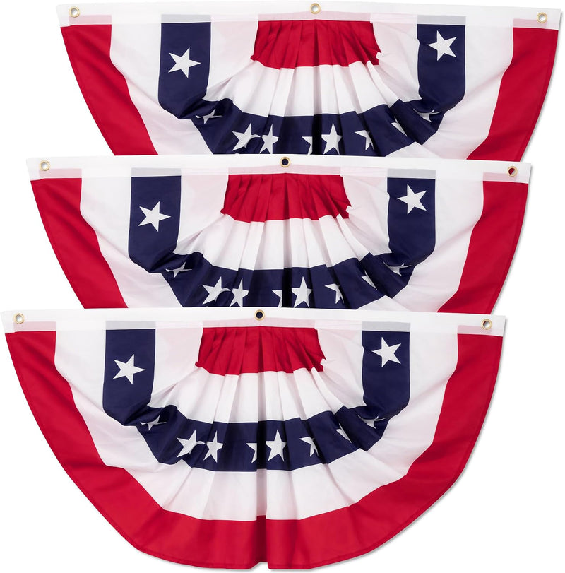 6 PCS 4th of July Decorations Outdoor, 1.5 x 3 FT American Flag Banner, Patriotic Bunting USA Pleated Fan Flags US Half Fan Flag Independence Day