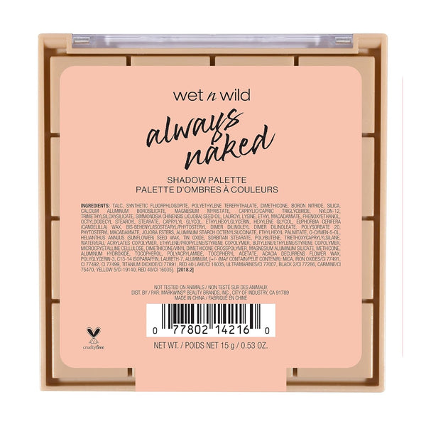 Wet N Wild Always Naked Palette, Nude Neutral Eye Makeup, Blendable, Warm and Cool Nude Pigments, Matte, Shimmer, Glitter, Creamy Smooth
