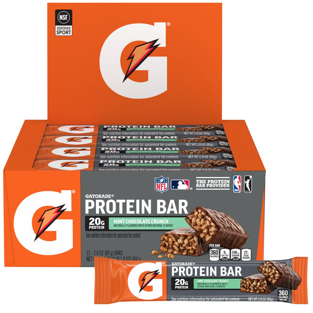 Gatorade Whey Protein Bars, Mint Chocolate Crunch, 2.8 Oz Bars (Pack of 12, 20G 
