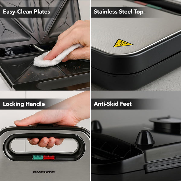 OVENTE Electric Sandwich Maker with Non-Stick Plates, Indicator Lights, Cool Touch Handle, Easy to Clean and Store, Perfect for Cooking Breakfast,