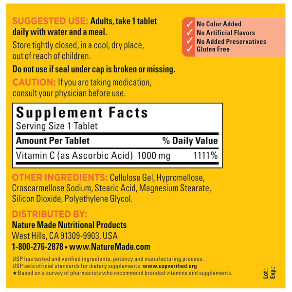 Nature Made Extra Strength Vitamin C 1000 Mg, Dietary Supplement for Immune Support, 300 Tablets, 300 Day Supply