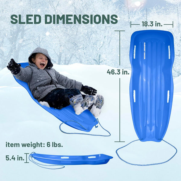 Slippery Racer Downhill Xtreme Flexible Adults and Kids Plastic Toboggan Snow Sled for up to 2 Riders with Pull Rope and Handles 2 PACK RED/GREEN