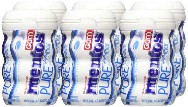 Mentos Pure White Sugar-Free Chewing Gum With Xylitol, Sweet Mint, Holiday Candy, Bulk, 50Piece Bottle (Pack Of 6) | Chewing Gum with Xylitol,