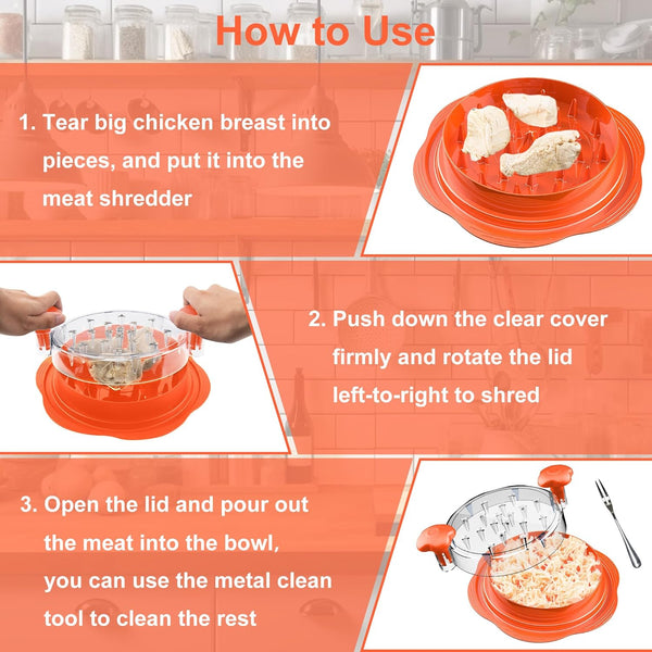 SURETIVIAN Chicken Shredder Tool Twist Large Chicken Breast Shredder with Brush&Fork, Visible Meat Shredder Machine, Anti-Slip Strip, Ergonomic