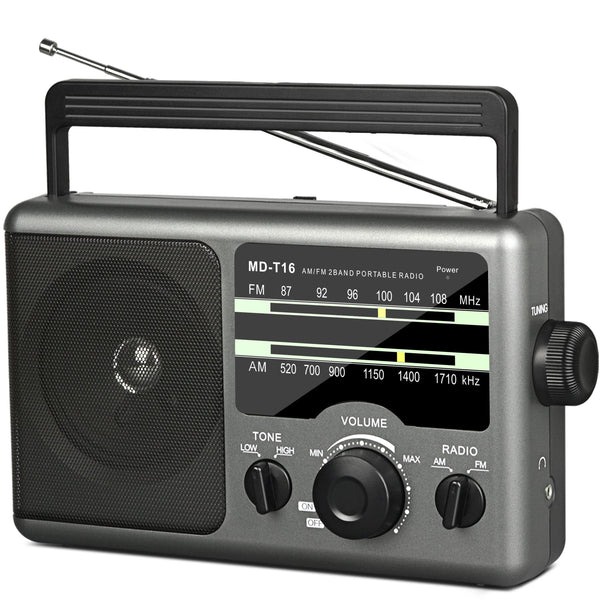 AM FM Portable Radio Battery Operated by 4X D Cell Batteries Or AC Power Transistor Radio with and Big Speaker, Standard Earphone Jack, High/Low