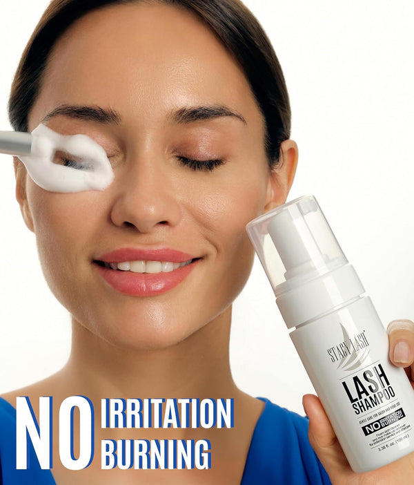 STACY LASH Eyelash Extension Shampoo + Brush / 3.38 Fl.Oz / 100Ml / Eyelid Foaming Cleanser/Wash for Extensions & Natural Lashes/Safe Makeup