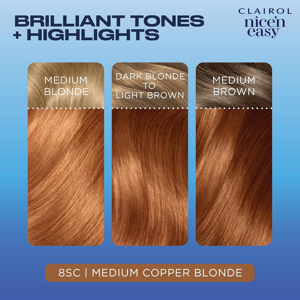 Clairol Nice'N Easy Permanent Hair Dye, 8SC Medium Copper Blonde Hair Color, Pack of 3