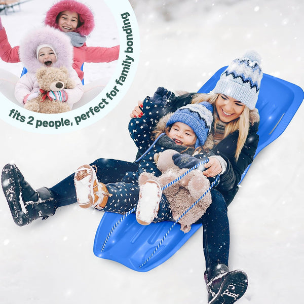 Slippery Racer Downhill Xtreme Flexible Adults and Kids Plastic Toboggan Snow Sled for up to 2 Riders with Pull Rope and Handles 2 PACK RED/GREEN