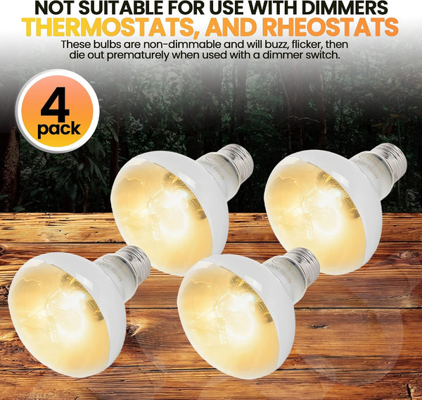 CALPALMY (4-Pack 100W Reptile Heat Lamp Bulbs - UVA Daylight Basking Light Bulbs for Reptiles, Turtles, Lizard, Bearded Dragon and Amphibians -