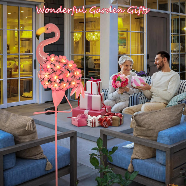 Homeimpro Garden Solar Lights Flamingo Yard Decor Gifts for Women Outdoor Decorations Stake Lights, Waterproof Warm White 27 LED for Lawn,Patio,