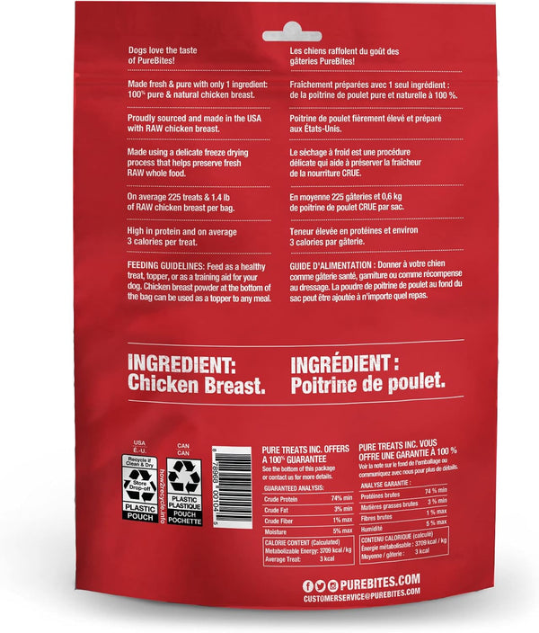 Purebites Chicken Freeze Dried Dog Treats, 1 Ingredient, Made in USA, 6.2Oz