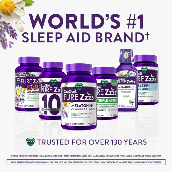 ZzzQuil, Pure Zzzs Melatonin Gummies, Sleep Aid, Melatonin 2mg, with Chamomile and Lavender, Melatonin Sleep Gummies, Sleep Aids for Adults,