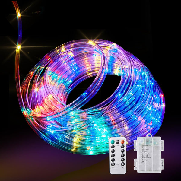 LED Rope Lights Battery Operated String Lights-40Ft 120 LEDs 8 Modes Outdoor Waterproof Fairy Lights Dimmable/Timer with Remote for Camping Party