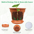 8 Inch Plastic-Flower Pot-For-Indoor Plants, 4 Pack Large Outdoor Planter Pot with Drainage Holes & Saucers, Resin Decorative Garden Pots Planters
