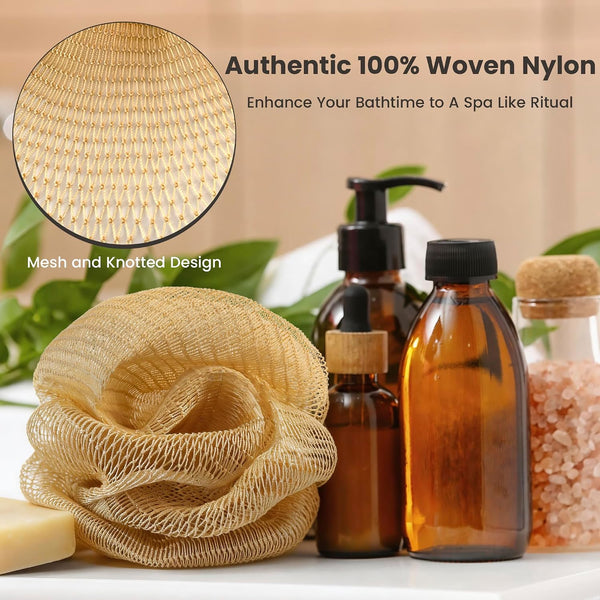 ADETON African Net Sponge Authentic with Knots, 2 Pieces Exfoliating Body Scrubber, Sapo Bath Sponge, Nylon Loofah Washcloth, Back Scrub for
