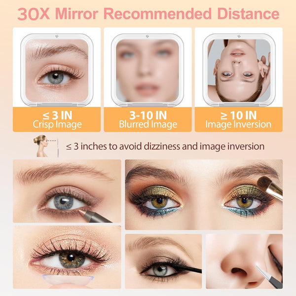 MIYADIVA Compact Mirror, 30X Magnifying Mirror, Pocket Mirror for Purse, Travel Makeup Mirror with 30X/1X Magnification, Travel Essentials Mirror,