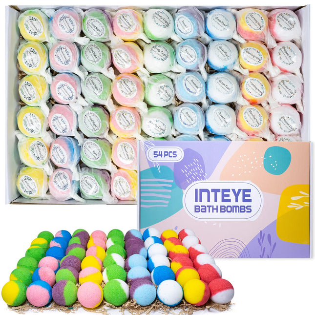 INTEYE Luxury Bath Bombs Gift Set - 54Pc Skin-Nourishing Mineral Bath Salts with